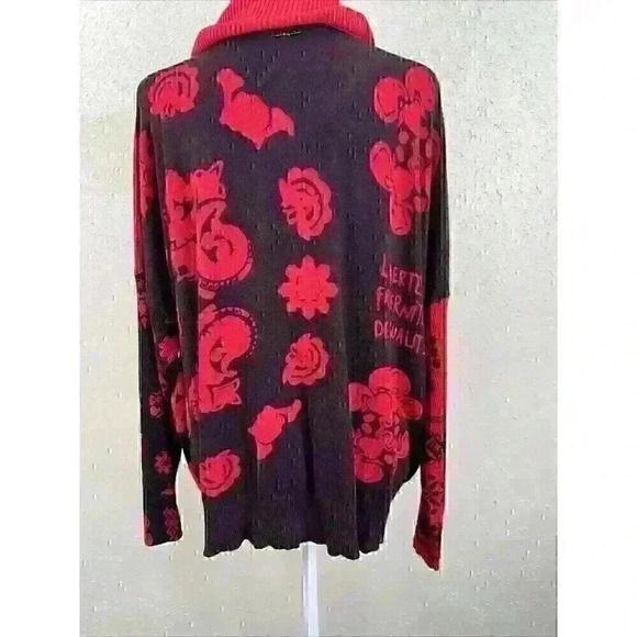Desigual Red and Black Turtleneck Oversized Portland Sweater  Embellishment SZ L - Picture 8 of 14